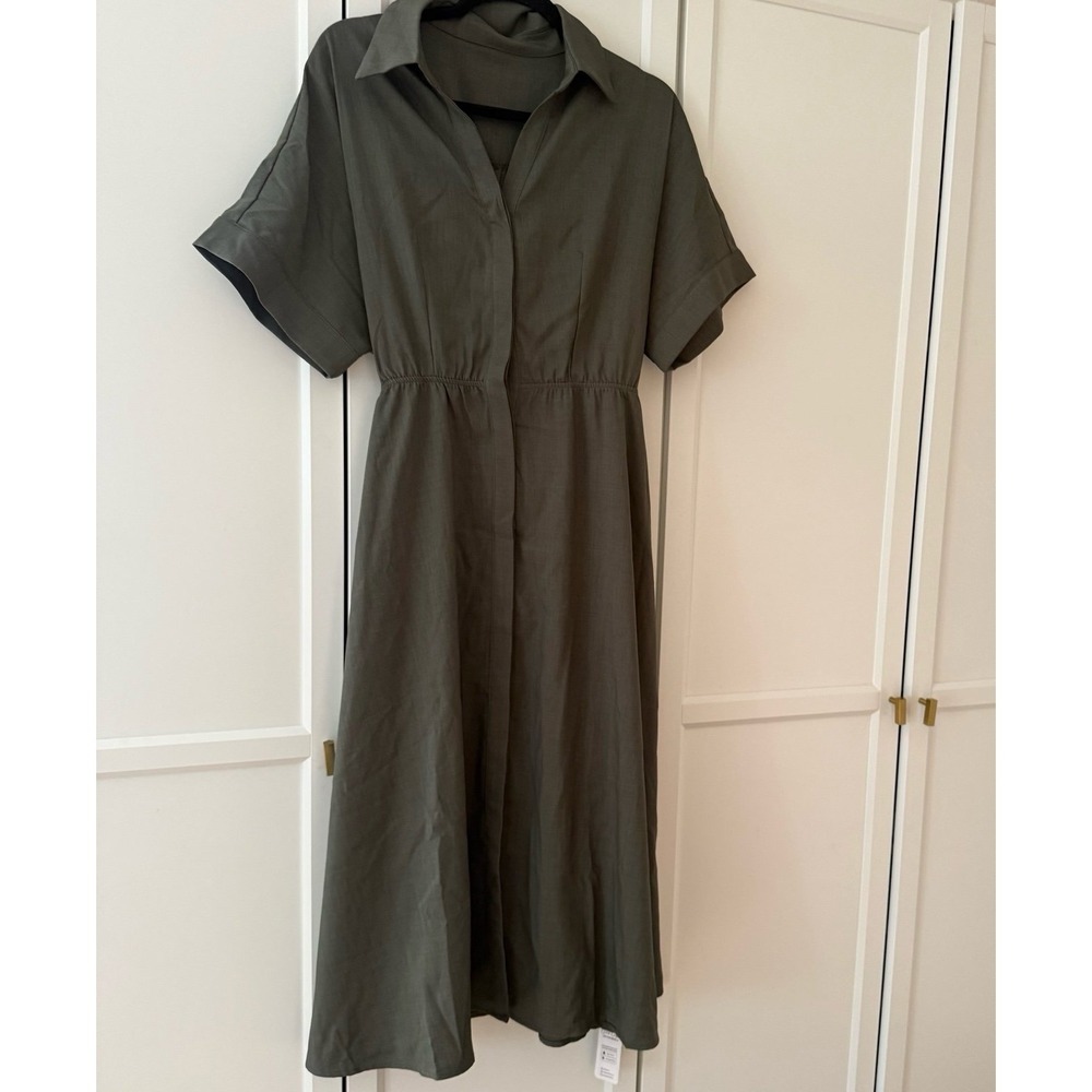 Cupshe Olive green button front shirt maxi dress women's large NEW